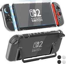 [Easy Docking Version] GLDRAM Clear Case for Nintendo Switch 2 (2025), Dockable Hard Shell PC Protective Skin Cover with Screen Protector & 4 Thumb Grip Caps
