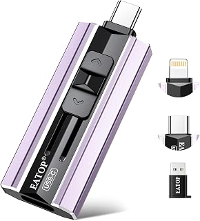 EATOP 512GB Dual Interface Flash Drive, No App Required, Portable USB Storage Memory Stick for iPhone, iPad, Android, PC & Mac &ndash; Easily Stores Photos, Videos & Files (Lavender Purple)