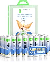 EBL AA Lithium Batteries 3700mAh, 24 Pack Non-Rechargeable 1.5V Longest Lasting Double A Battery Upgraded Super Ⅲ Lithium AA Batteries for Blink Camera, Doorbell, Smart Lock Deadbolt