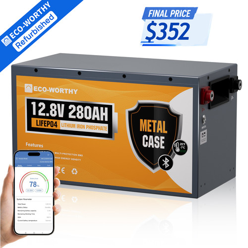 ECO-WORTHY 12V 280Ah 3584Wh Bluetooth Metal Case LiFePO4 Lithium Battery For RV