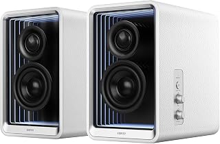 Edifier QR65 RGB Light Desktop Active Monitor, 70W RMS, Hi-Res Audio, White | LDAC Bluetooth 5.3, 2.75" Long-Throw Aluminum Diaphragm mid-Low Drivers, 65W TurboGaN Charging, SUB Out, Multi Inputs, Stands