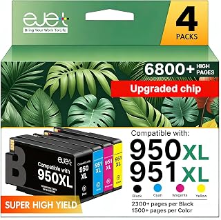 ejet 950XL 951XL Combo High Yield Replacement for HP 950 951 Ink Cartridges Combo Pack Compatible with OfficeJet Pro 8600 8610 8615 8620 8625 8100 276DW 251DW, Black Cyan Magenta Yellow 4 Pack