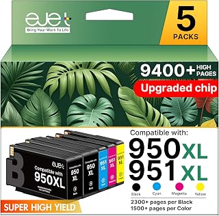 ejet 950XL and 951XL Ink Cartridges Combo Pack Replacement for HP 950 951 Use for OfficeJet Pro 8600 8610 8615 8620 8625 8100 276DW 251DW, Black Cyan Magenta Yellow 5 Pack