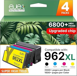 ejet 962 XL for HP 962XL Ink Cartridges Combo Pack Replacement for HP 962 Ink Cartridges HP962XL Work for Office Jet Pro 9010 9015 9025 9020 9018 Printer, 962XL Black and 962 Color Combo Pack, 4 Pack