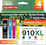 ejet Compatible Ink Cartridge Replacement for HP 910XL Ink Cartridges Combo Pack Work for HP OfficeJet Pro 8020 8025 8035 8030 8028 Printer, 4-Pack Black and Color