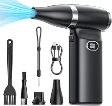 Electric Compressed Air Duster Cordless: 60 MPH High Wind Speed Mini White Air Blower for Electronics Portable Computer Cleaner Hand Keyboard Cleaning Powerful Duster for Car, Fans and Other Sences