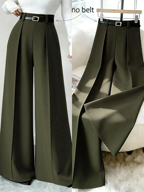Elenzga  Retro Army Green Wide Leg Pants For Women,High Waist Elegant Office Straight Trousers,Draping Loose Casual Fashion Summer & Autumn Commuting $17.09 #ElevatedBasics