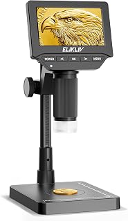 Elikliv Microscope, 4.3&lsquo;&rsquo; Digital Coin Magnifier with Lights for Adults | IPS Screen,1080P Resolution, 8'' Stand, Built-in Battery, Great Magnification, Save Photos & Videos, Mac Windows Compatible