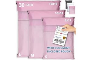 EMBALLAX Shipping Bags (30 Pack) with Label Pouch - 8x12, 10x14 & 12x16 - Poly Mailers for Clothes, Self-Seal Plastic Mailing Envelopes - Tear & Water-Resistant Packaging Bags for Clothing, Not Padded