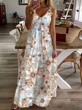 EMERY ROSE Ladies' Summer Floral Print Vacation Dress Maxi Women Outfit  #ElegantMaxiDress
