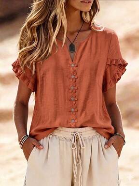 EMERY ROSE Women's Woven Casual Resort Summer Blouse  Flash Sale