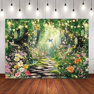Enchanted Forest Backdrop Fairy Garden Photography Background Spring Fairy Tale Wonderland Birthday Party Decoration Banner Photo Supplies (120x96inch (10x8FT))