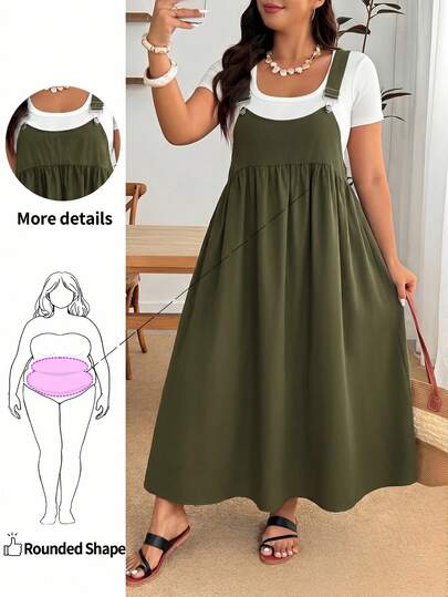 Enliva Plus Size Loose Black Strap Dress