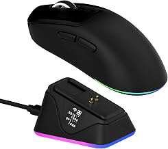 EPOMAKER NEX Lite Wireless Gaming Mouse w/Screens & RGB Charging Dock | 65g Right-Hand Gaming Mice, PAW3311 Sensor, 1K Polling, 12K DPI, BT 5.0/2.4GHz/USB-C, for Gaming & Office (Black)