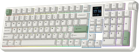 EPOMAKER RT100 PRO Wireless Gaming Keyboard with 1.54" Screen&Knob, RGB | 2.4Ghz/BT/USB-C, Hot Swap, 5000mAh, PBT Keycap, Custom Driver, Retro Mechanical Keyboard for Win/Mac (Pink, Creamy Jade)