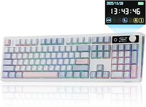 EPOMAKER TH108 V2 PRO Full Size Mechanical Keyboard with Screen&Knob, 10000mAh, BT/2.4Ghz, Mac Modifier PBT Keycap, Hot Swap, RGB, Gasket, Wireless Gaming Keyboard for Mac/PC (Blue, Creamy Jade)