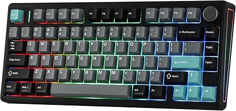 EPOMAKER TH80 V2 75% Wireless Mechanical Keyboard with Metal Knob, 8000mAh | 2.4Ghz/BT/USB-C, RGB, Hot Swap, Custom Driver, PBT Keycap, Wireless Gaming Keyboard for PC/Mac (Black, Creamy Jade)