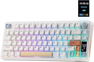 EPOMAKER TH80 V2 PRO Wireless Gaming Keyboard with Screen&Knob, 10000mAh | 2.4Ghz/BT/USB-C, RGB, Hot Swap, Custom Driver, NKRO, PBT Keycap, Mechanical Keyboard for PC/Mac (White, Creamy Jade)