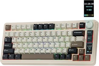 EPOMAKER X Aula EA75 MAX Wireless Gaming Keyboard with Screen & Knob, 5000mAh, Hot-Swap, Lubed Switches, RGB Backlit, Creamy Gasket, 75% Mechanical Keyboard (Retro White, Silent Cotton Candy Switch)