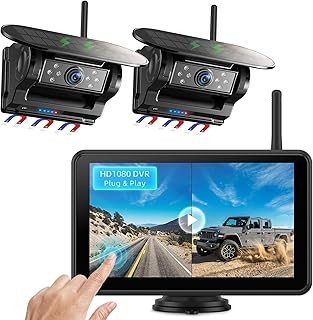 eRapta Dual Magnetic Solar Wireless Backup Cameras: HD1080P 7&rdquo; Touchscreen Portable with DVR, BSD, 1-Min Install-Free IR Night Vision Hitch Backup Camera for Trailer/Truck/Small RV/Camper/Tractor