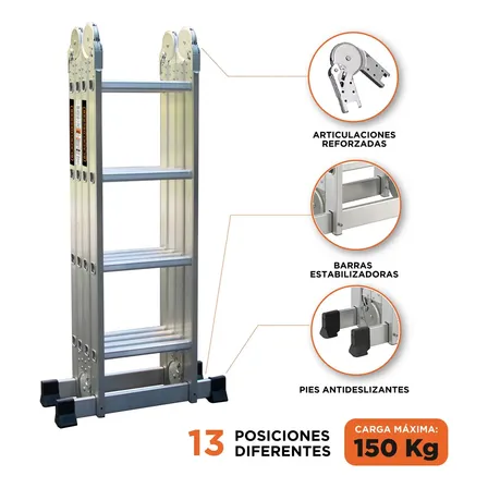 Escalera Articulada Black + Decker 4x4 16 Escalones 150 Kg Profesional
