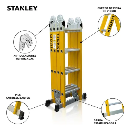 Escalera Articulada Diel&eacute;ctrica Stanley 16 Escalones 4x4 Aluminio 150 Kg