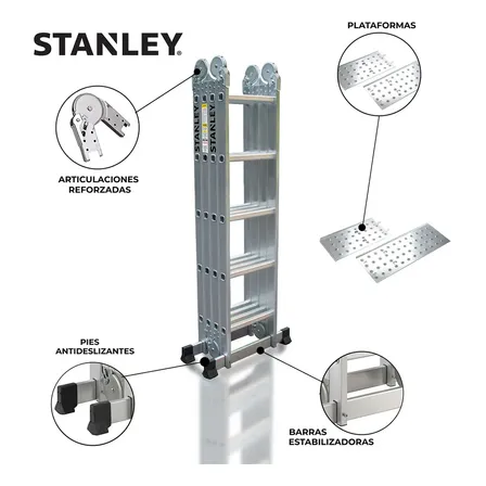 Escalera Stanley Articulada Profesional 20 Escalones 4x5 + Plataforma 150 Kg