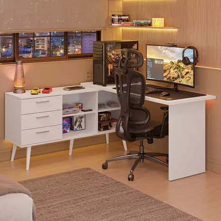 Escritorio Esquinero Madesa Lisboa Para Computadora Gamer Bb Blanco