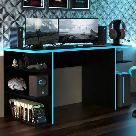 Escritorio gamer Madesa Moderno para PC y consola 136cm color azul