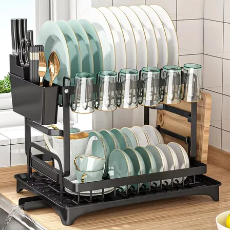 Escurridor Platos Secaplatos Acero Inoxidable Cocina 2 Pisos Negro