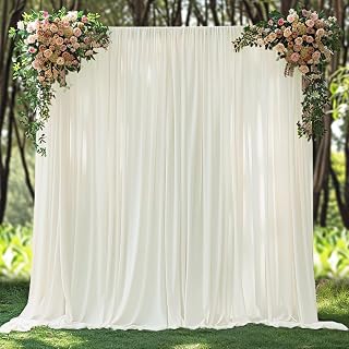 ESGOTBME 20x7ft Wrinkle Free Ivory Backdrop Curtain for Parties Soft Fabric Drapes Wedding Ivory Curtain Backdrop for Birthday Party Decorations Background for Photography 5x7ft,4 Panels