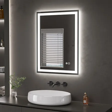 Espejo Digital Luz Led T&aacute;ctil Desempa&ntilde;ador Ba&ntilde;o Rectangular Aluminio