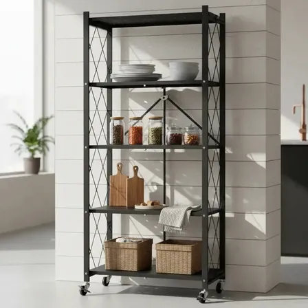 Estanteria Plegable 5 Niveles Movil Metal Ruedas Cocina Color Negro