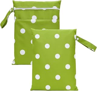 Eternal Beauty 2 Pack Large Wet Dry Bags, 11.8x15.8'' Waterproof Reusable Wet Dry Bags with Zippered Pocket for Travel,Beach, Pool, Gym, Baby Cloth Diapers, Swimsuits, Wet Clothes (Green Polka Dot)