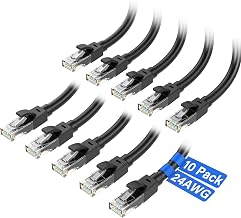 Ethernet Cable 10ft-10Pack for Cat6/Cat5E, 10Gbps, 24AWG, Black
