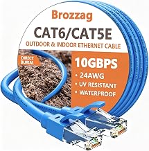Ethernet Cable 50ft For Cat6/Cat5E, 10Gbps Compatible with Cat8/Cat7, 24AWG Network Cable Indoor&Outdoor, Direct Burial Waterproof&UV Resistant, High Speed Snagless RJ45 LAN Cord -PC/Router, Blue