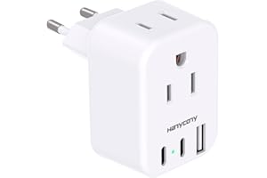 European Travel Plug Adapter USB C, HANYCONY International Plug Adapter, US to Europe Adapter Plug 2 Outlets 3 USB Ports(2 C Port), Type C Power Adapter to Italy Spain France Portugal Iceland Germany