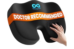 Everlasting Comfort Doctor Recommended Memory Foam Seat Cushion for Office Chairs & Car - Ergonomic Office Desk Accessories - Cushions for Tailbone Pain Relief, Sciatica (Black, Large)