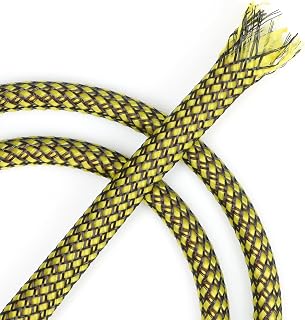 Expandable Braided Cable Sleeve, PP Yarn + PET Braided Expandable Sleeving Cable Management Protection High Density PET Wire Cover Sheath for Cables (Yellow Black, 12mm-19ft)