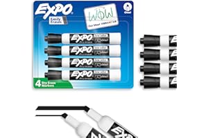 EXPO Dry Erase Markers, Low Odor Ink, Black, Chisel Tip, 4 Count - Whiteboard, Calendar, Organization, Essential Supplies for Office, School, Classroom, Teachers