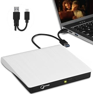 External CD/DVD Drive for Laptop, Portable CD DVD Player, USB 3.0 C, Black | CD ROM burner compatible with Laptop Desktop PC Windows Linux OS Apple Mac record music videos install software backup