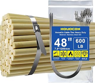 Extra-Long Metal Zip Ties, 600 Lbs 48 Inch Stainless Steel Cable Ties 30Pk | Heavy Duty Industrial Tie Wraps, Heat & Corrosion Resistant for Exhaust Wrap, Farms Fence, Outdoor & Auto Repair