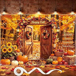 Fall Backdrop 10×6.5ft, with 100 Pcs Red & Yellow Artificial Maple Leaves