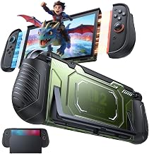 FASTSNAIL Switch 2 Protective Case with Ergonomic Grip for Joycon 2(Green) | Protective Cover with Dockable TPU Middle Frame, Comfortable Handheld Shell Case for Switch 2 Accessories