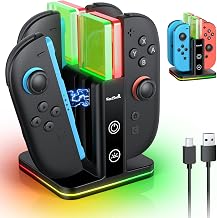 FASTSNAIL Switch Controller Charger for Nintendo Switch 2/1/OLED for Joycon | 8 in 1 Fast Controller Charging Dock, Dual-Direction Magnetic Charger Station Stand, 9 RGB Light for Joycon 2/1 Accessories