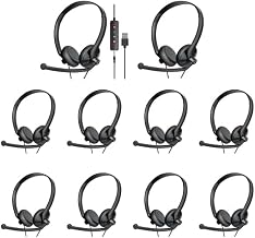 FEABASK USB Headset with Microphone for PC - Lightweight Wired Computer Headset with Microphone for Home Office Online Class Skype Zoom Meetings,in Line Mute Controls(10pcs)