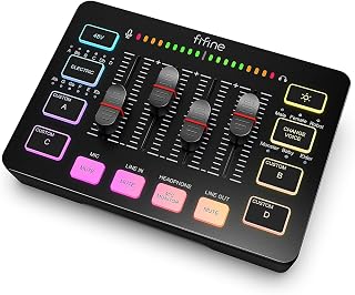 FIFINE Ampligame SC3 Gaming Audio Mixer with Indi-Fader and Volume Control