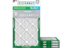 Filterbuy 16x25x1 Air Filter MERV 8 Dust & Allergy Defense (4-Pack) | Electrostatic Pleated HVAC AC Furnace Filters Replacement, Made in USA (Actual Size: 15.50 x 24.50 x 0.75)