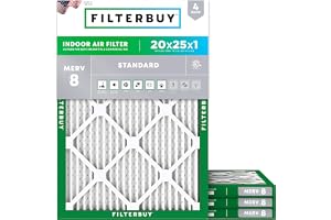 Filterbuy 20x25x1 Air Filter MERV 8 Dust & Allergy Defense (4-Pack) | Electrostatic Pleated HVAC AC Furnace Filters Replacement, Made in USA (Actual Size: 19.50 x 24.50 x 0.75)