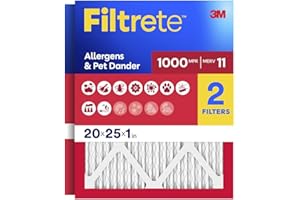Filtrete 20x25x1 AC Furnace Air Filter, MERV 11, MPR 1000, Micro Allergen Defense, 3-Month Pleated 1-Inch Electrostatic Air Cleaning Filter, 2 Pack (Actual Size 19.688 x 24.688 x 0.84 in)